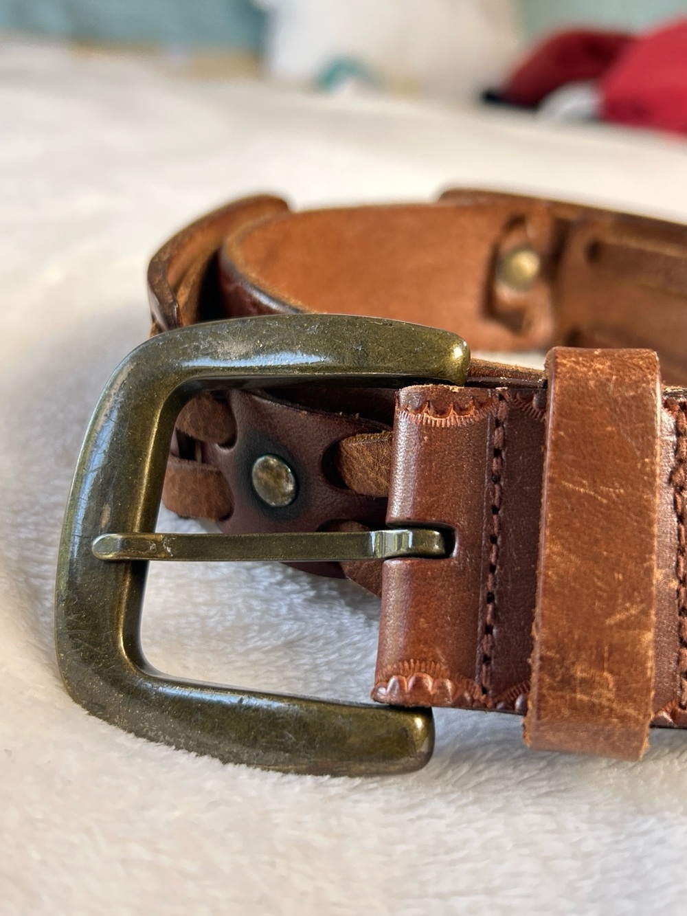 Fossil Tooled Leather Link Belt Southwestern Boho Large Size 34-38" - Picture 4 of 10